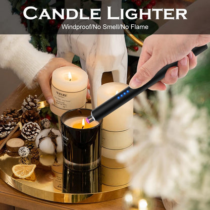 Electric Candle Lighter BBQ Lighter USB C Rechargeable Long Lighter Flameless Plasma Arc Lighter Briquet Electrique Rechargeable Windproof Electronic Lighter for Candles Fireworks (Black) - PuriLite