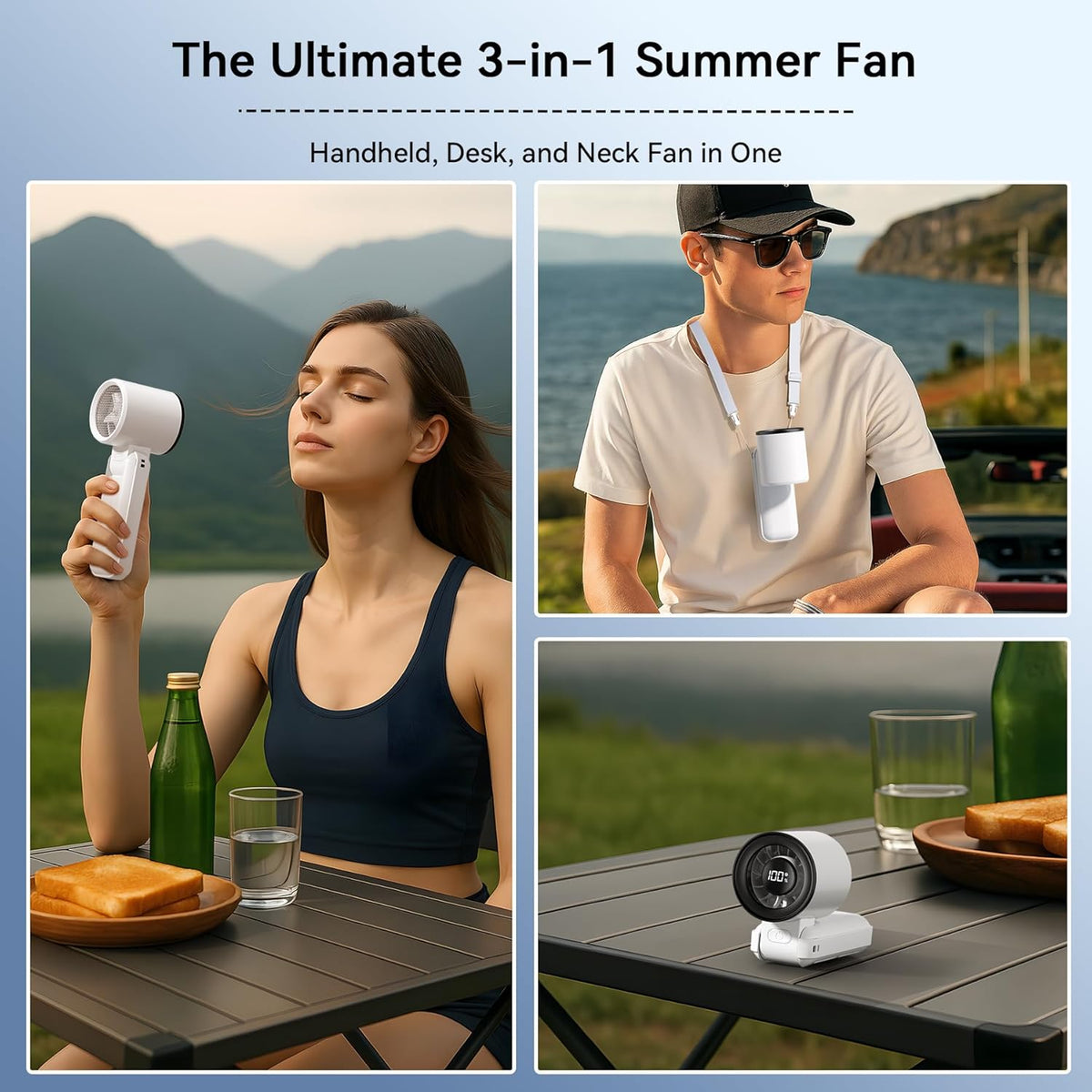 Portable Handheld Fan, 135° Foldable Mini Quiet Turbo Fan, 5 Speed Table Fan, Small USB Fan Rechargeable Fan for Indoor, Outdoor - PuriLite