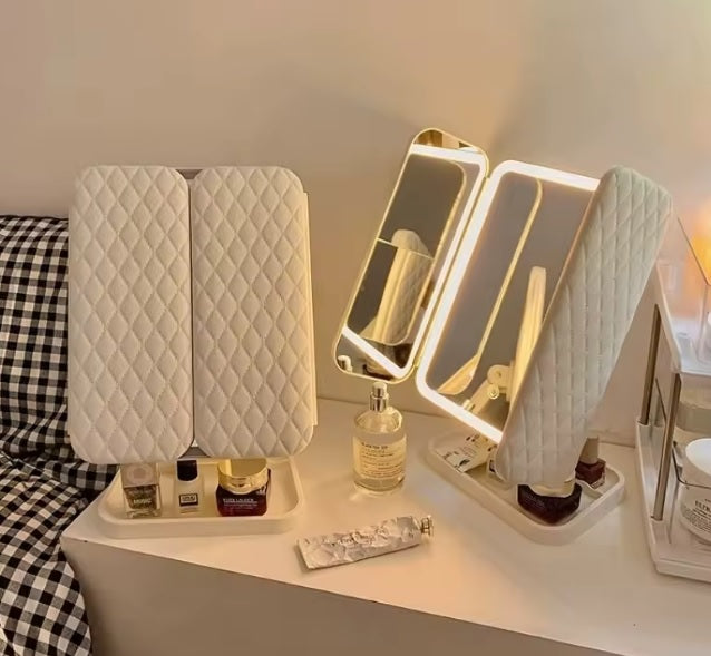 Purilite Select Trifold LED Makeup Mirror with Adjustable Lighting and Magnification for Dressing and Beauty - PuriLite