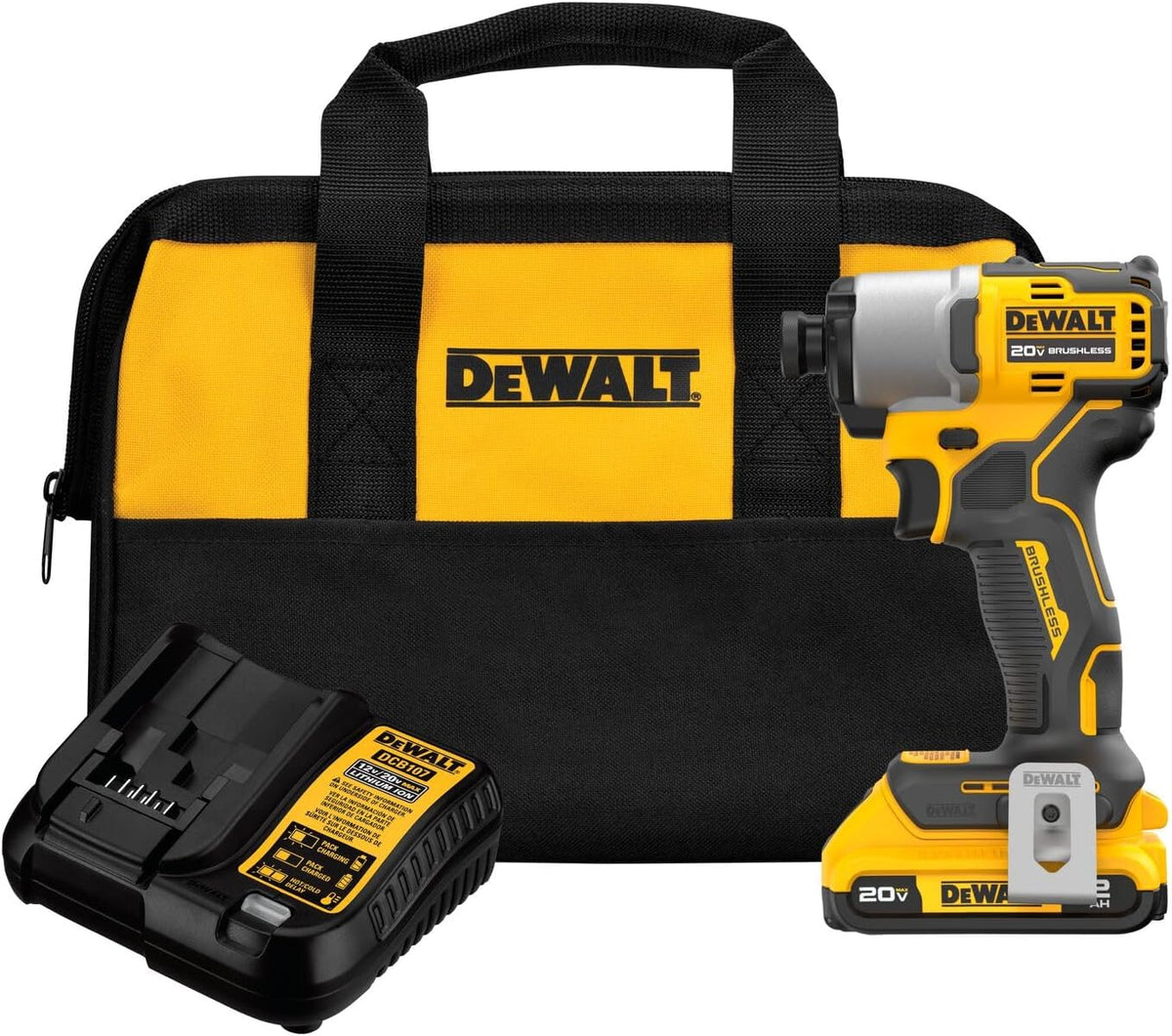 DEWALT 20V MAX Brushless Cordless Impact Driver 1/4-In, Lightweight, Variable Speed, LED (DCF840D1) - PuriLite