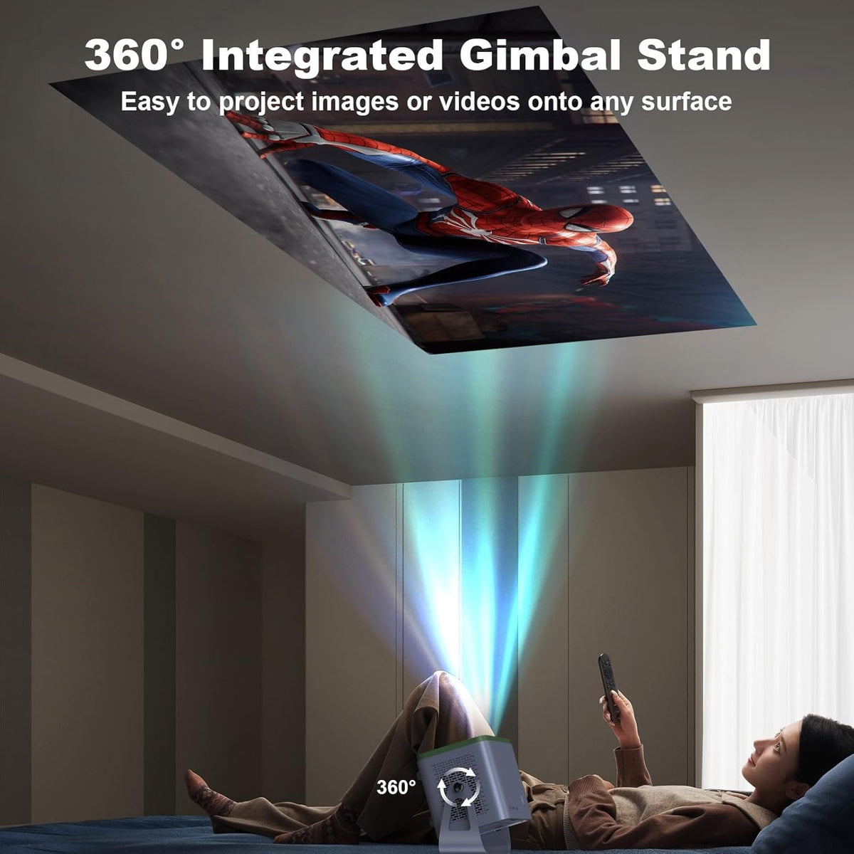 【Auto Focus/Electric Focus】 Native 1080P Projector with WiFi 6 and 360°Rotation Stand, Upgraded Bluetooth 5.3,Portable Projector with 6D Keystone, Mini Projector for TV Stick/PS5/HDMI/Phone - PuriLite