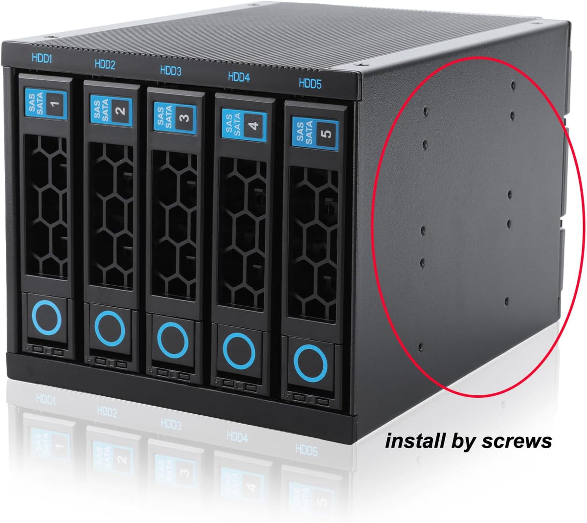 RackChoice Internal Hard Drive Enclosure 5x2.5”/3.5” SATA/SAS Hard Drive Backplane 6 Gbps HDD hotswap in 3xExternal 5.25" Bay Compatible with All Rack Types - PuriLite