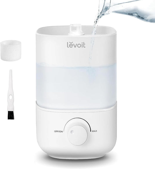 LEVOIT Humidifier for Bedroom, 2.5L Top Fill Cool Mist Air Humidifiers for Baby Nursery, Plants, Small Ultrasonic Humidifier, Auto Shut-off, BPA Free, Quiet, Knob Control, 360° Nozzle - PuriLite
