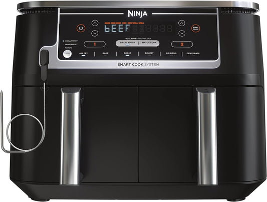 Ninja DZ550 Foodi 10 Quart 6-in-1 DualZone Smart XL Air Fryer with 2 Independent Baskets, Smart Cook Thermometer for Perfect Doneness, Match Cook & Smart Finish to Roast, Dehydrate & More, Grey - PuriLite