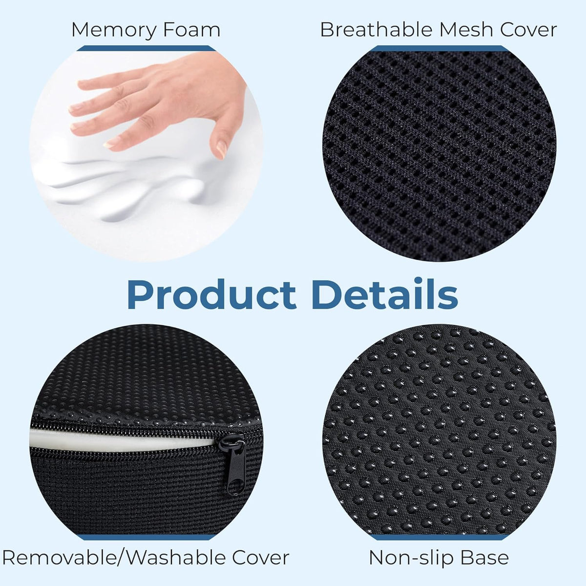 5 STARS UNITED Donut Pillow Hemorrhoid Tailbone Seat Cushion – Gel Memory Foam - Large Black Lifting Cushion Pain Relief for Coccyx, Prostate, Sciatica, Pelvic Floor, Pressure Sores, Pregnancy - PuriLite