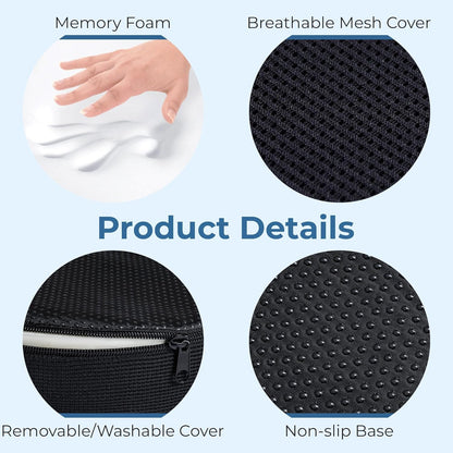 5 STARS UNITED Donut Pillow Hemorrhoid Tailbone Seat Cushion – Gel Memory Foam - Large Black Lifting Cushion Pain Relief for Coccyx, Prostate, Sciatica, Pelvic Floor, Pressure Sores, Pregnancy - PuriLite