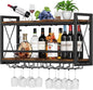 Homeiju Wall Mounted Wine Rack, Bottle & Glass Holder Wood-Metal Retro Wine Rack, Wine Bottles Display Wall Storage for Kitchen Dining Room Home Bar - PuriLite