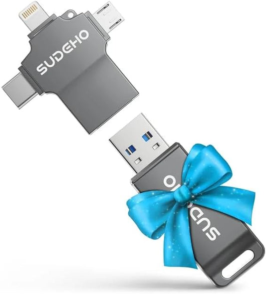 Photo Backup USB Flash Drive for Smartphones and Tablets, High-Speed Portable Memory Stick for Photos and Videos, Lightning-Compatible Multi-Device Storage, 256GB Black - PuriLite