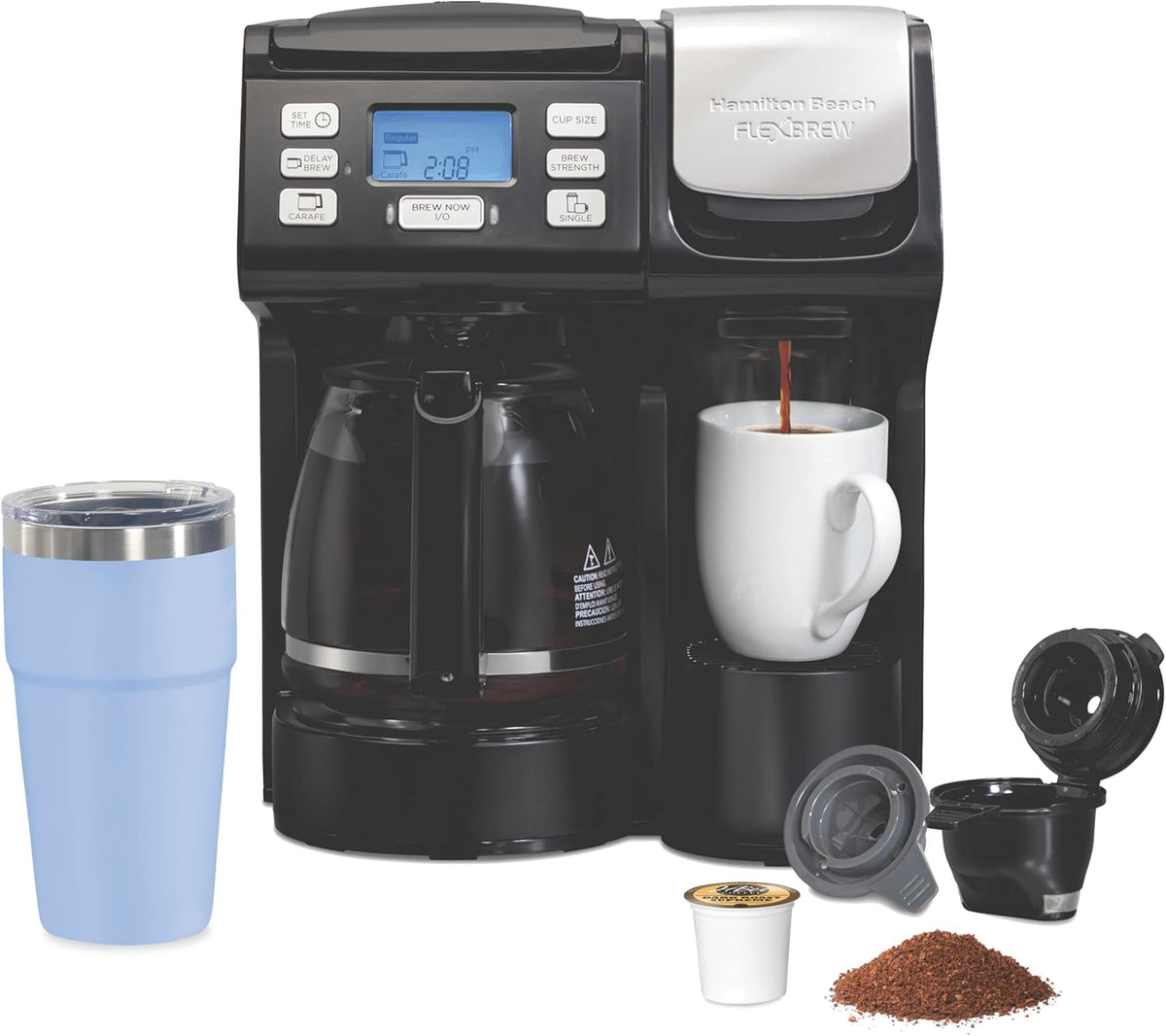 Hamilton Beach FlexBrew Trio 2-Way Coffee Maker, Compatible with K-Cup Pods or Grounds, Combo, Single Serve & Full 12c Pot, Black , 49902 - PuriLite