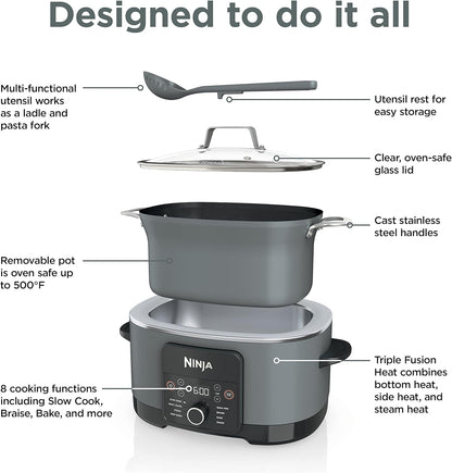 Ninja MC1001C Foodi PossibleCooker PRO 8.5 Quart Multi-Cooker, with 8-in-1 Slow Cooker,Dutch Oven,Steamer &More,Glass Lid & Integrated Spoon,Nonstick,Oven Safe Pot to 500°F,Sea Salt Gray,Sea Salt Grey - PuriLite