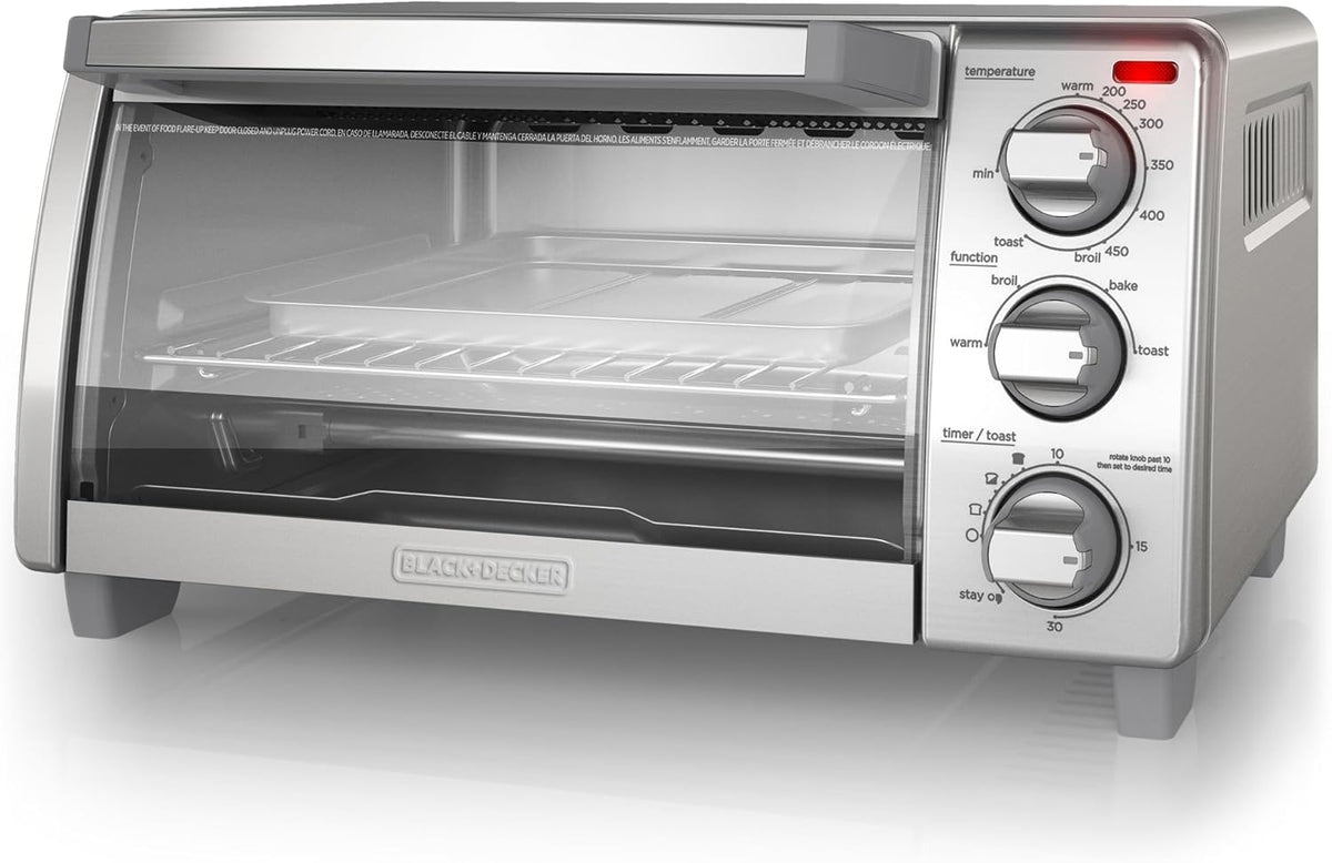 BLACK+DECKER™ Natural Convection 4-Slice Toaster Oven, Stainless Steel, Bake, Broil, Toast, Keep Warm Cooking Functions - PuriLite