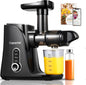 AMZCHEF Slow Juicer Machine - Cold Press Juicer with Two Speed Modes and LED Display - Masticating Juice Extractor with Travel Bottle and 2 Cups, Cleaning Brush - Black - PuriLite