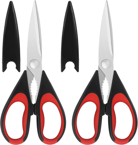 Kitchen Scissors, Stainless Steel Blades, Soft Grip, Multi-Purpose Kitchen Scissors Set, Red/Black, Set of 2 - PuriLite