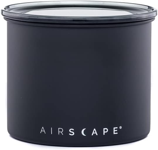 Airscape Stainless Steel Coffee Canister | Food Storage Container | Patented Airtight Lid | Push Out Excess Air Preserve Food Freshness (Matte Black, Small) - PuriLite