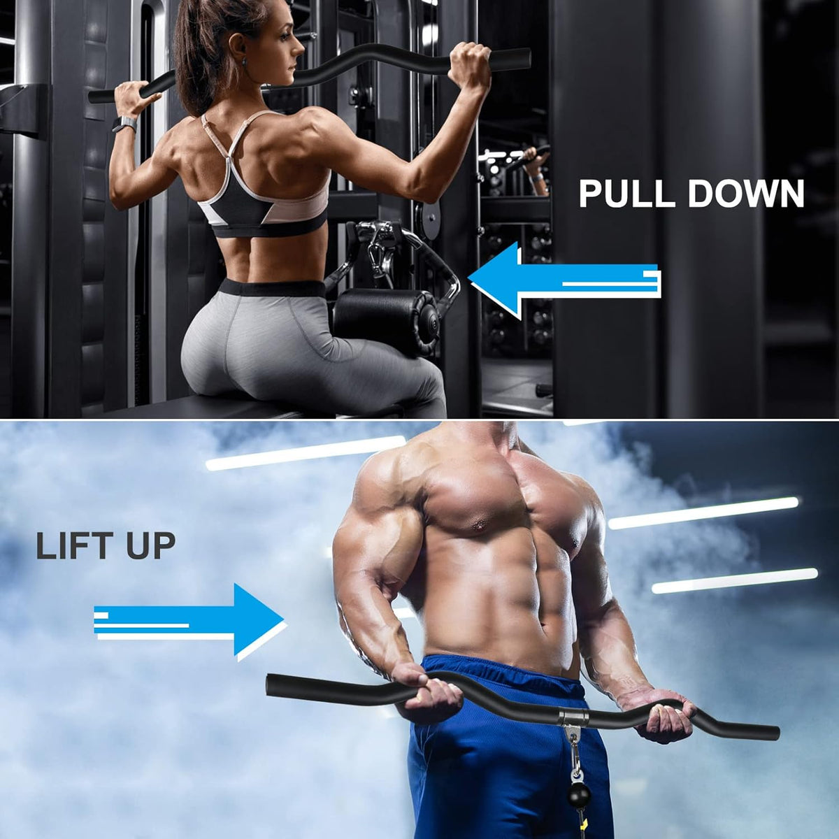 LAT Pulldown Bar One Piece with Full Wrapped, 37in LAT Pulldown Attachments for Cable Machine, LAT Pull Down Bar Triceps Pushdown Bar Shoulder Back Arm Muscles Strength Training - PuriLite
