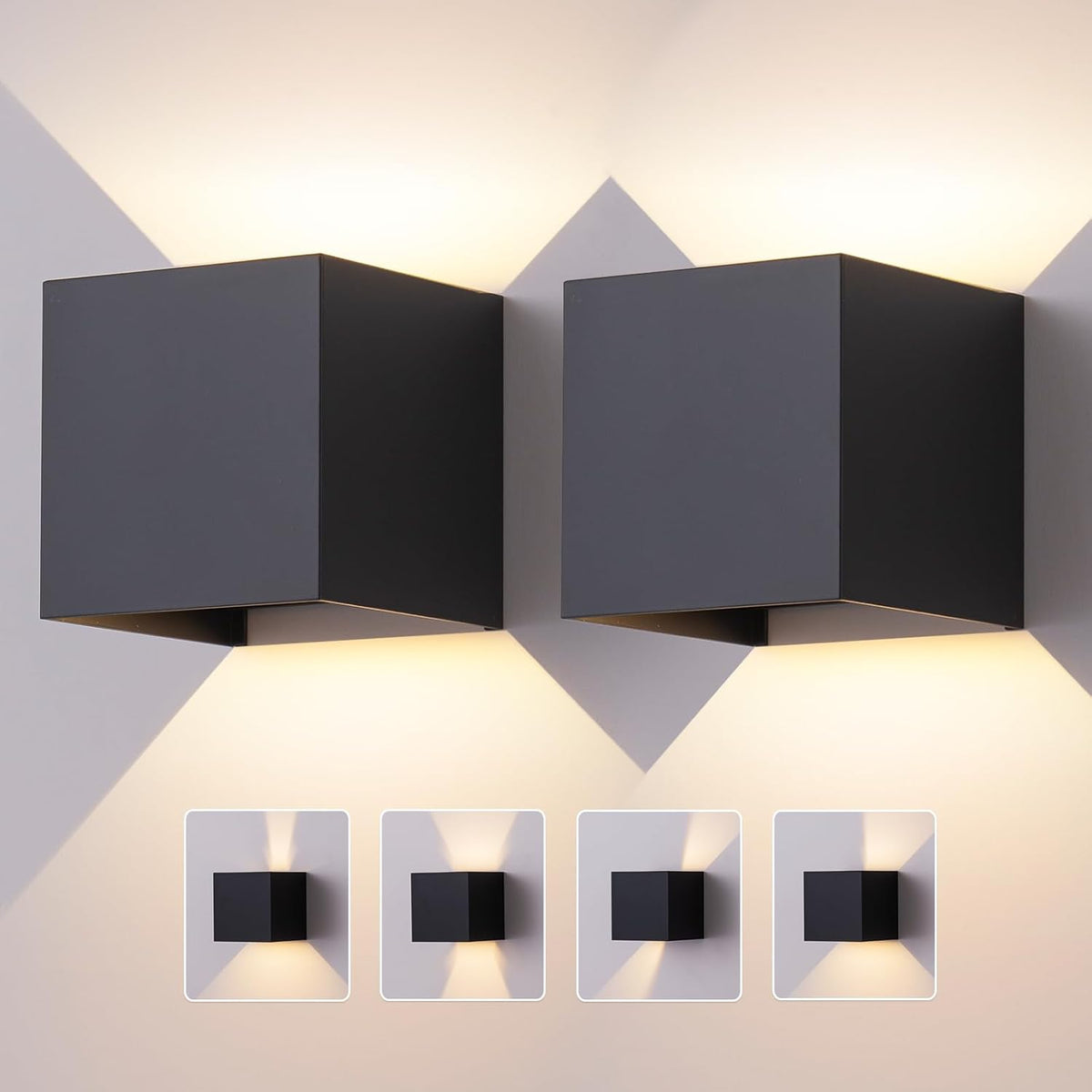 2 Pack Outdoor Wall Lights Exterior/Interior LED Wall Sconces IP65 Waterproof Square Aluminum Wall Lamps Outdoor Lighting Fixture Up and Down Lights Modern Black 12W 3000K Warm Lights - PuriLite