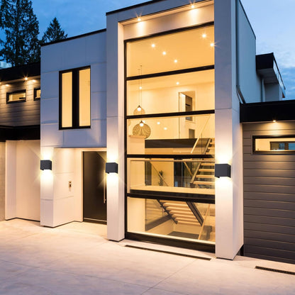2 Pack Outdoor Wall Lights Exterior/Interior LED Wall Sconces IP65 Waterproof Square Aluminum Wall Lamps Outdoor Lighting Fixture Up and Down Lights Modern Black 12W 3000K Warm Lights - PuriLite