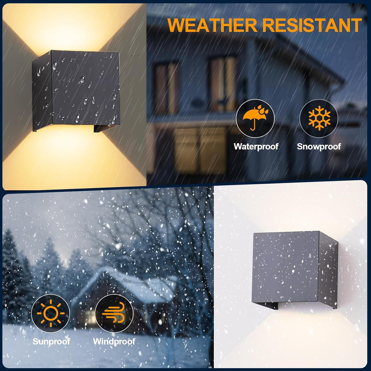 2 Pack Outdoor Wall Lights Exterior/Interior LED Wall Sconces IP65 Waterproof Square Aluminum Wall Lamps Outdoor Lighting Fixture Up and Down Lights Modern Black 12W 3000K Warm Lights - PuriLite