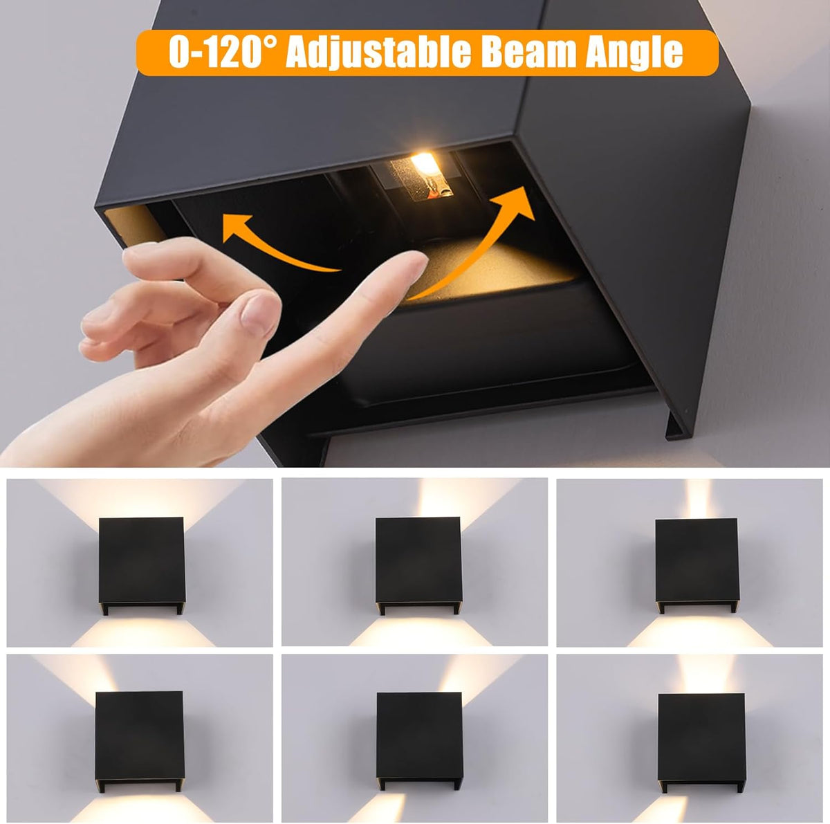 2 Pack Outdoor Wall Lights Exterior/Interior LED Wall Sconces IP65 Waterproof Square Aluminum Wall Lamps Outdoor Lighting Fixture Up and Down Lights Modern Black 12W 3000K Warm Lights - PuriLite