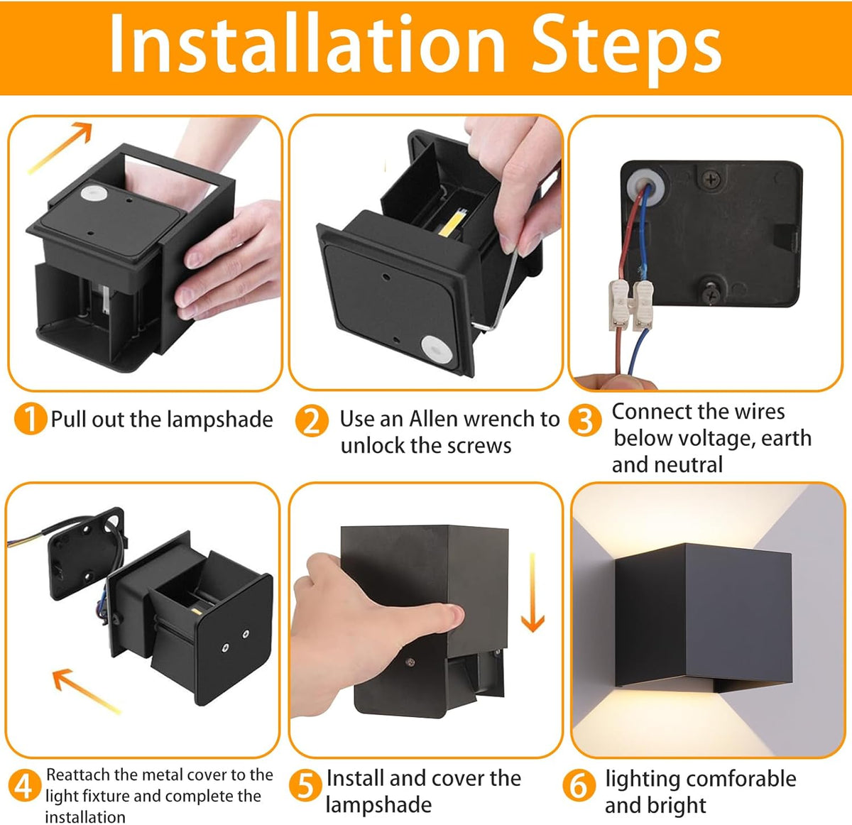 2 Pack Outdoor Wall Lights Exterior/Interior LED Wall Sconces IP65 Waterproof Square Aluminum Wall Lamps Outdoor Lighting Fixture Up and Down Lights Modern Black 12W 3000K Warm Lights - PuriLite