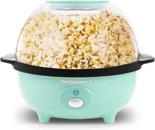 Elite Gourmet EPM330M Automatic Stirring Popcorn Maker Popper, Electric Hot Oil Machine with Measuring Cap & Built-in Reversible Serving Bowl, Great for Home Party Kids, ETL Approved, Mint, 3-Quart - PuriLite