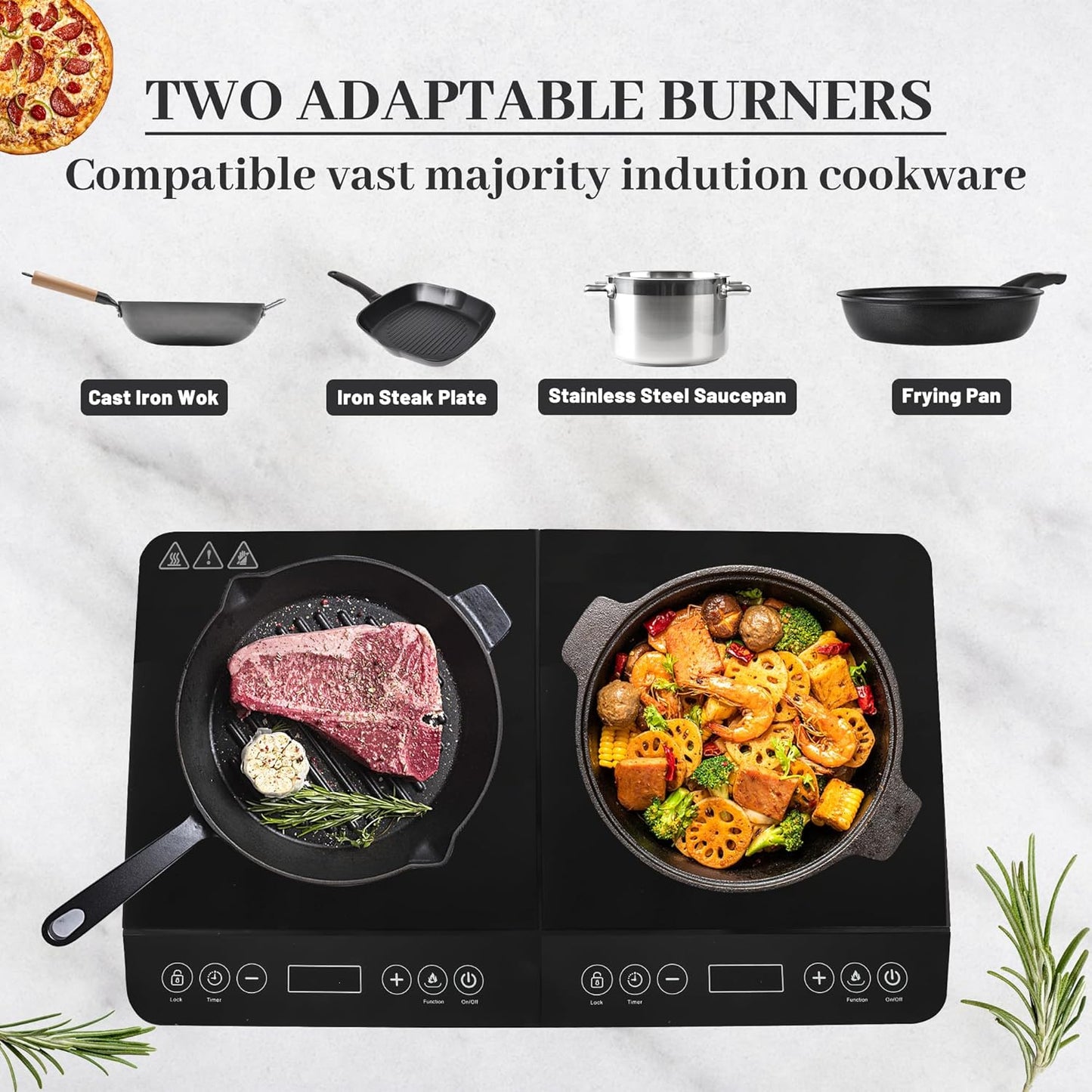 COOKTRON Double Induction Cooktop Burner, 1800W Induction Countertop 2 Burner Portable, Precision Temperature Independent Control, 10 Temperature 9 Power Settings, with Child Safety Lock & 4H Timer - PuriLite