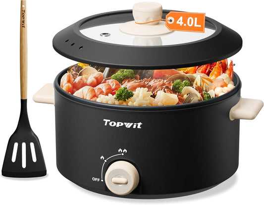 TOPWIT - 4.2 Quart Electric Pot with Non-Stick Coating, Dual Power Frying, Steak, Pasta, Multifunctional Large Capacity Shabu Shabu for Parties - PuriLite