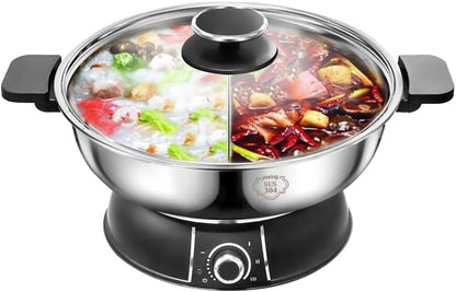 YONGXING HS-160BU 1500W Electric Hot Pot with Divider, 5L Dual-Sided Stainless Steel Steamboat for 4–8 People, Removable Pot, Adjustable Temp Control, Easy to Clean - PuriLite