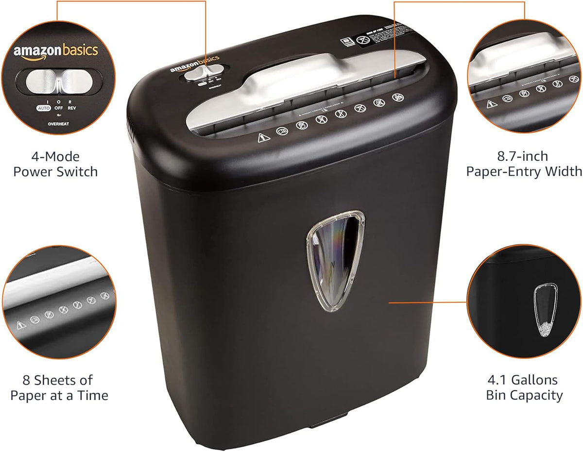 Amazon Basics 8-Sheet Cross-Cut Paper and Credit Card Home Office Shredder - PuriLite