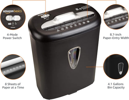 Amazon Basics 8-Sheet Cross-Cut Paper and Credit Card Home Office Shredder - PuriLite