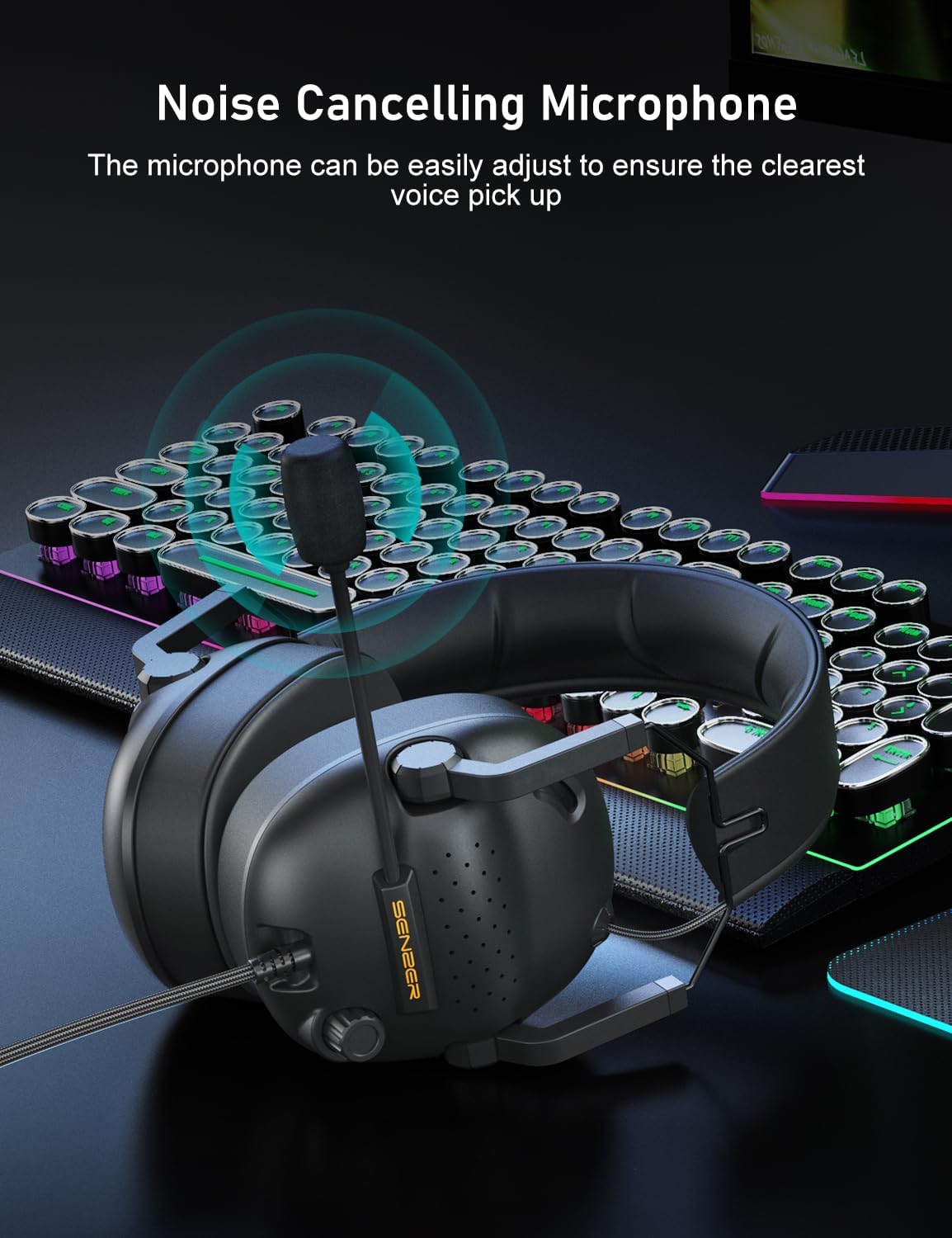 SENZER SG500 Surround Sound Pro Gaming Headset with Noise Cancelling Microphone - Soft Memory Foam Padding - Portable Foldable Headphones for PC, PS4, PS5, Xbox One, Switch - PuriLite