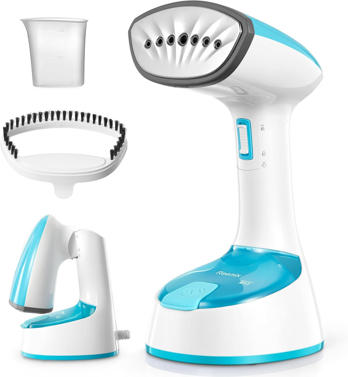 Reemix Steamer for Clothes, 1200W Foldable Clothes Steamer, Handheld Garment Steamer, Fast Heat-up, Auto-Off, Steam Iron for Fabric Wrinkle Remover with Brush (Crystal Blue) - PuriLite