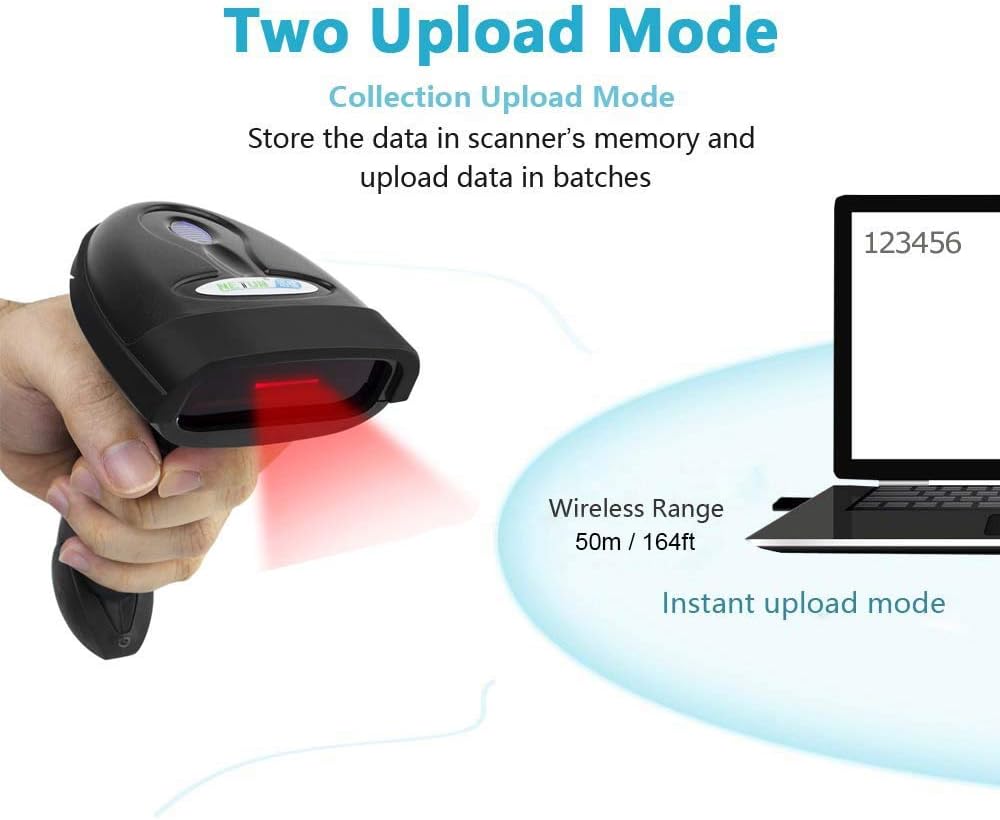 NETUM Wireless Barcode Scanner 2 in 1 2.4G Wireless & USB 2.0 Wired 1D Laser Barcode Reader Portable Bar Code Scanning for Retail Supermaket Warehouse NT-1698W - PuriLite