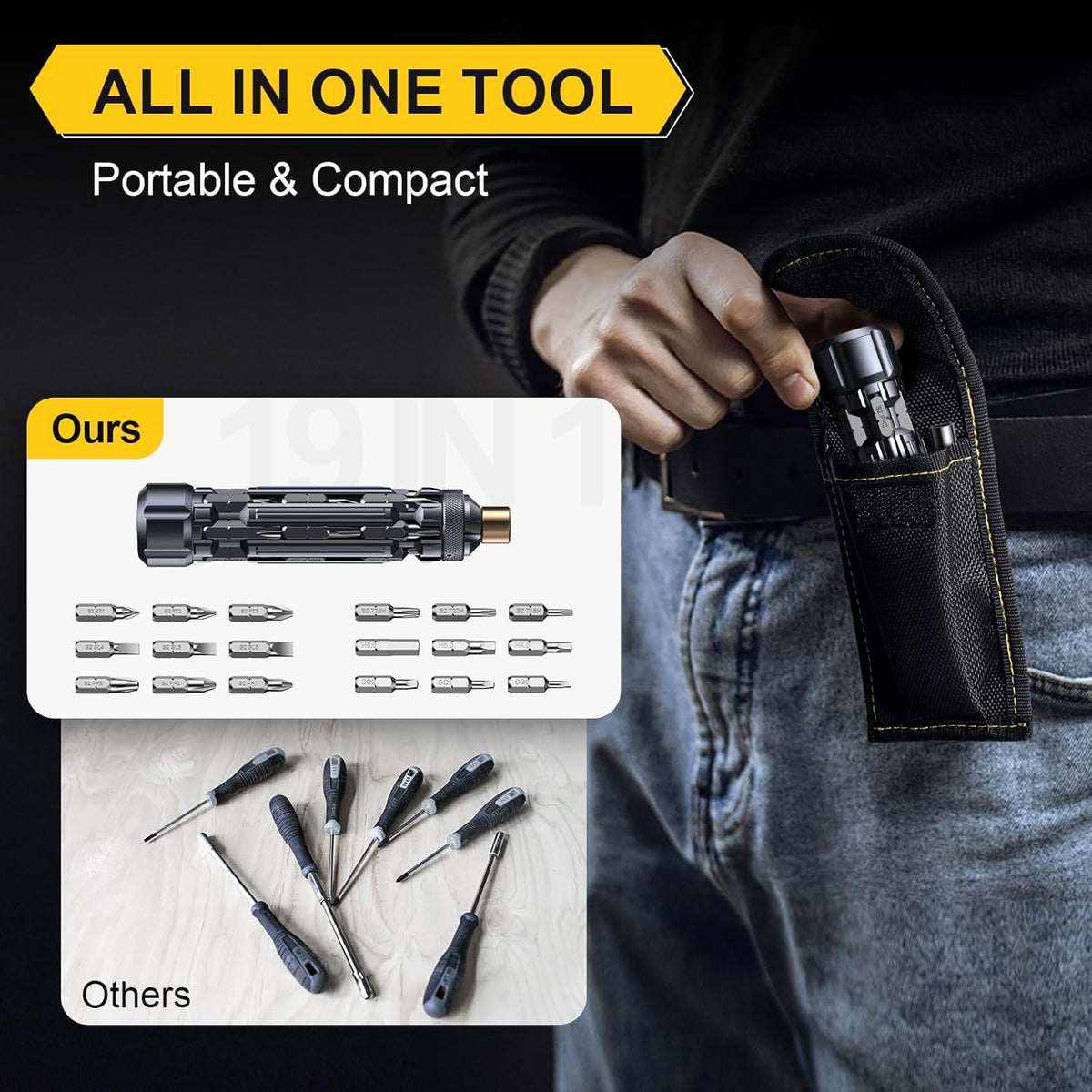 19-in-1 Multi Bit Screwdriver Set, Compact EDC Magnetic Screwdriver Tool with Extension Rod, Portable All-in-One Repair Tool for Electronics, Furniture and Home Maintenance - PuriLite