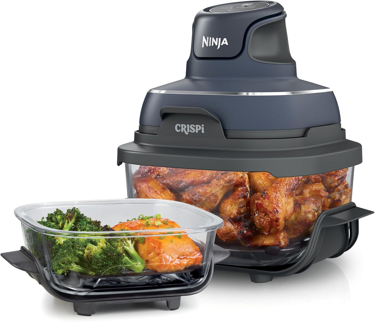 Ninja Crispi Air Fryer, Microwave, Freezer & Dishwasher Safe, Non Toxic Glass Portable Cooking System, 4 QT & 6 Cup Glass Containers with Storage Lids, Easy Meals, Air Fry, Bake, & More Grey, FN101CGY - PuriLite