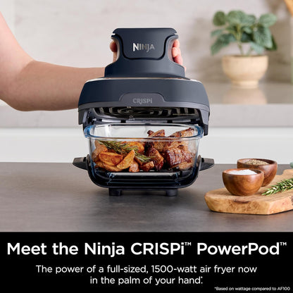 Ninja Crispi Air Fryer, Microwave, Freezer & Dishwasher Safe, Non Toxic Glass Portable Cooking System, 4 QT & 6 Cup Glass Containers with Storage Lids, Easy Meals, Air Fry, Bake, & More Grey, FN101CGY - PuriLite