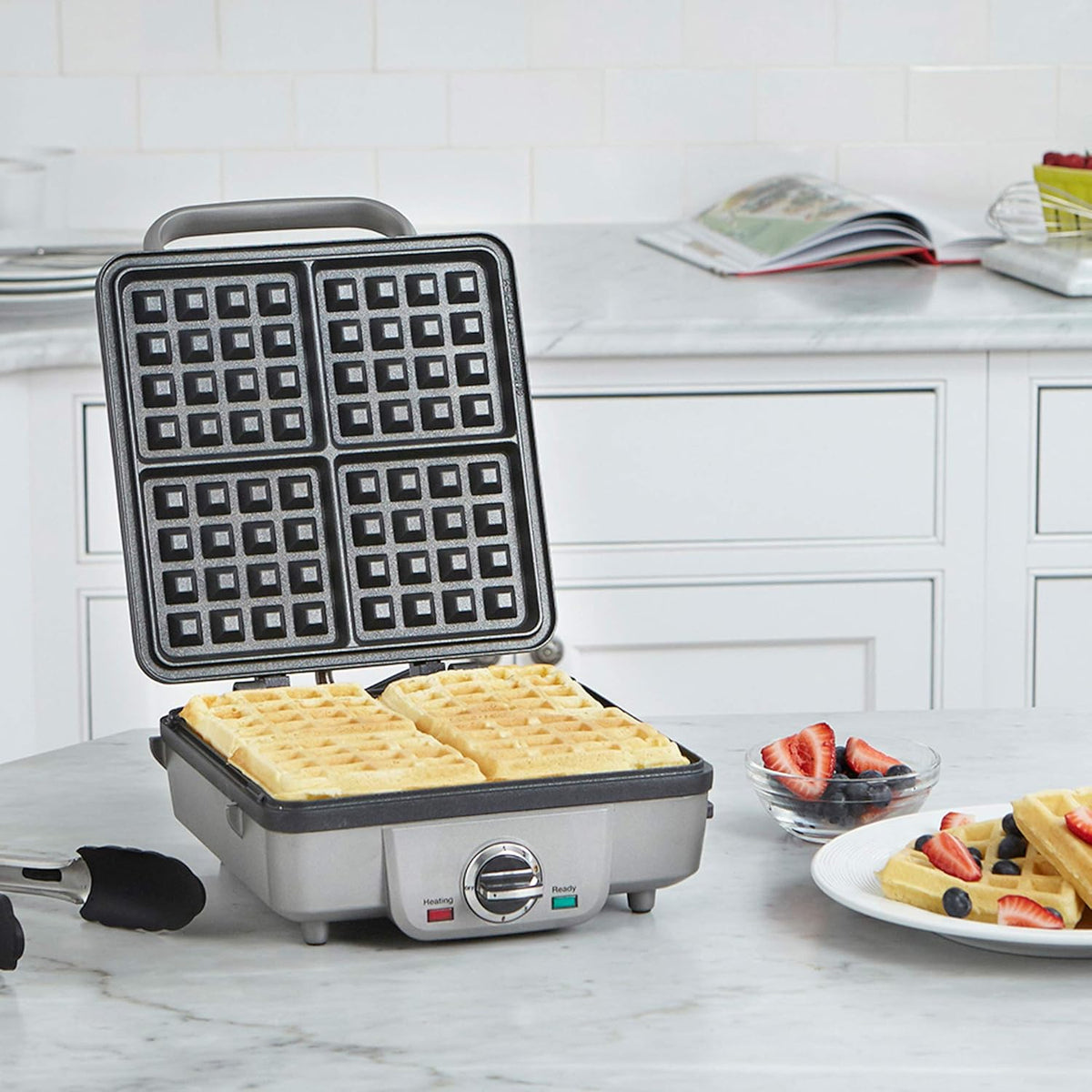 Cuisinart Belgian Waffle Maker with Pancake Plate, Non-Stick Removable Plates, Silver (WAF-350C) - PuriLite