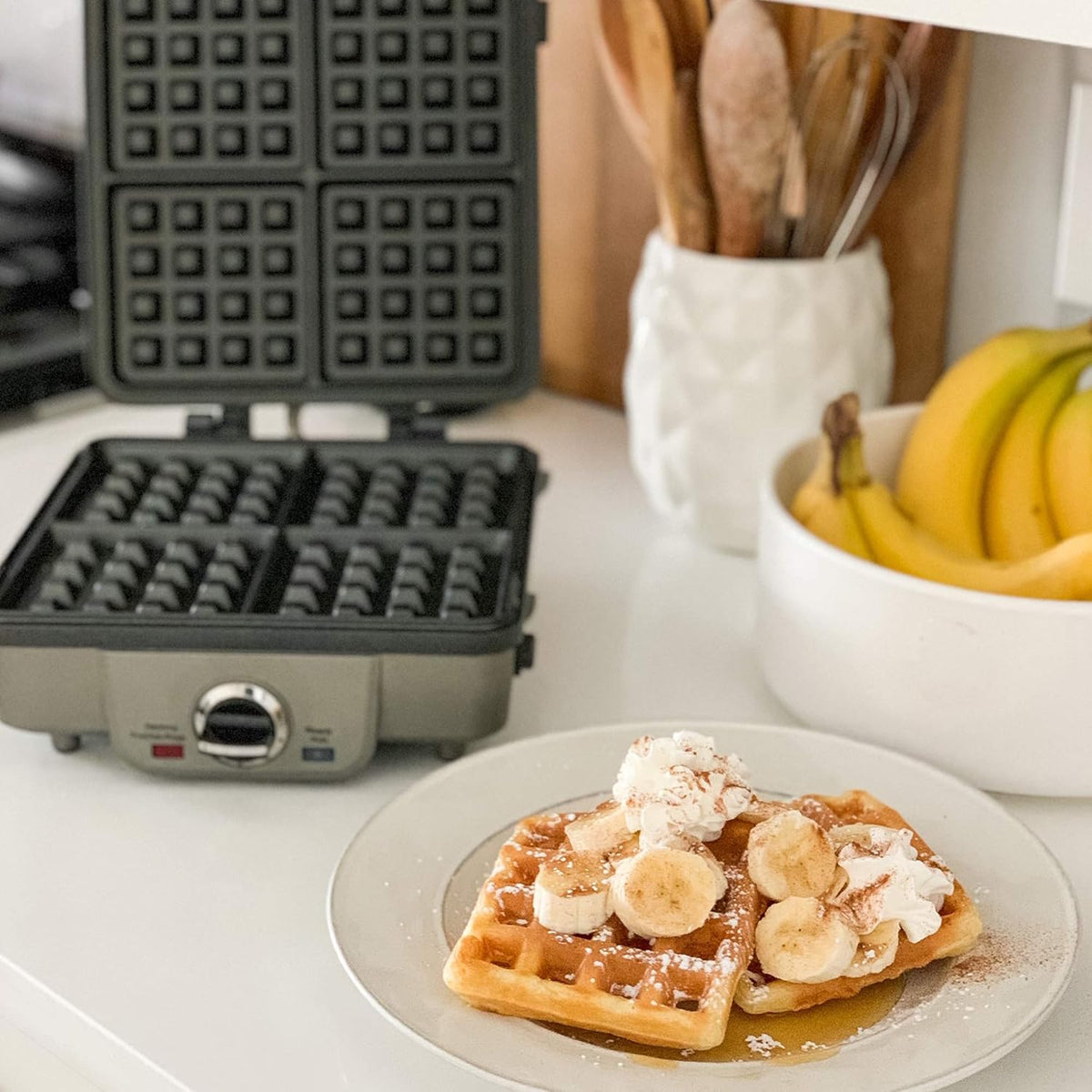 Cuisinart Belgian Waffle Maker with Pancake Plate, Non-Stick Removable Plates, Silver (WAF-350C) - PuriLite