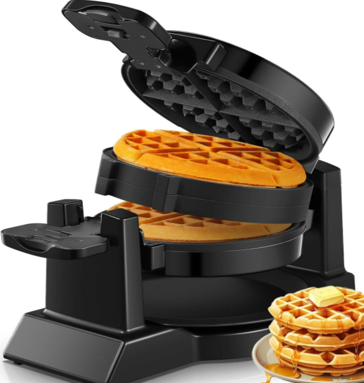 FOHERE Waffle Maker, 8-Slice Belgian Waffle Maker, 180° Rotating Waffle Iron with Double Waffle Plates, Nonstick Plates and Removable Drip Tray, Cool Touch Handle (Large) - PuriLite