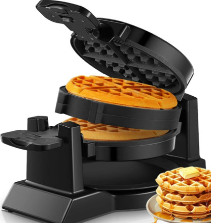 FOHERE Waffle Maker, 8-Slice Belgian Waffle Maker, 180° Rotating Waffle Iron with Double Waffle Plates, Nonstick Plates and Removable Drip Tray, Cool Touch Handle (Large) - PuriLite