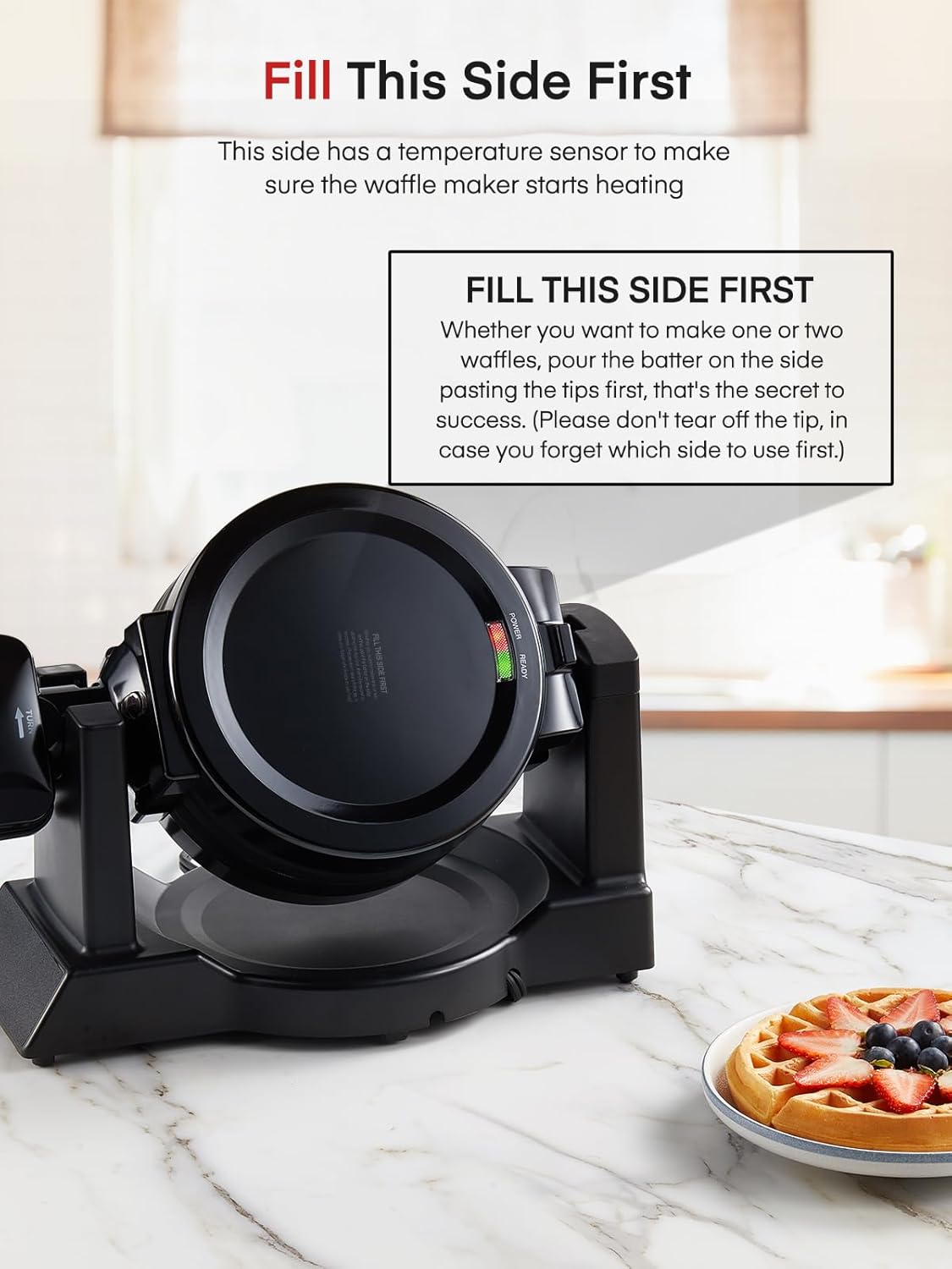 FOHERE Waffle Maker, 8-Slice Belgian Waffle Maker, 180° Rotating Waffle Iron with Double Waffle Plates, Nonstick Plates and Removable Drip Tray, Cool Touch Handle (Large) - PuriLite