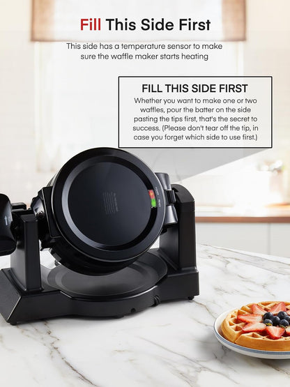 FOHERE Waffle Maker, 8-Slice Belgian Waffle Maker, 180° Rotating Waffle Iron with Double Waffle Plates, Nonstick Plates and Removable Drip Tray, Cool Touch Handle (Large) - PuriLite