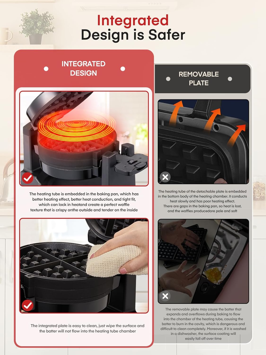 FOHERE Waffle Maker, 8-Slice Belgian Waffle Maker, 180° Rotating Waffle Iron with Double Waffle Plates, Nonstick Plates and Removable Drip Tray, Cool Touch Handle (Large) - PuriLite