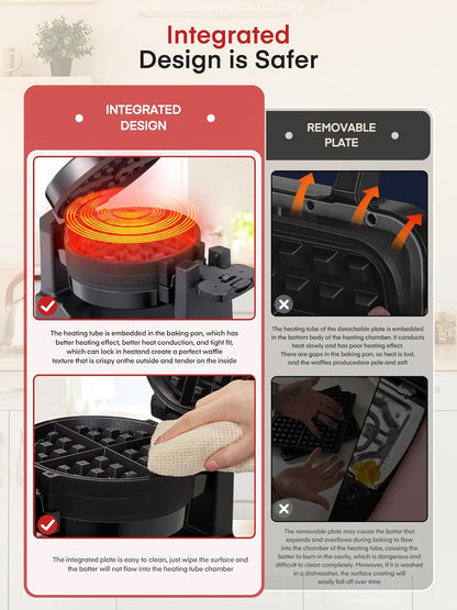 FOHERE Waffle Maker, 8-Slice Belgian Waffle Maker, 180° Rotating Waffle Iron with Double Waffle Plates, Nonstick Plates and Removable Drip Tray, Cool Touch Handle (Large) - PuriLite