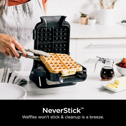 Ninja BW1000C Belgian Waffle Maker, Nonstick, 5 Shade Settings, Easy to Clean, Black/Silver, 12 inch - PuriLite