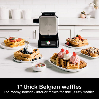 Ninja BW1000C Belgian Waffle Maker, Nonstick, 5 Shade Settings, Easy to Clean, Black/Silver, 12 inch - PuriLite