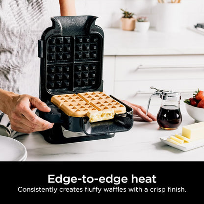 Ninja BW1000C Belgian Waffle Maker, Nonstick, 5 Shade Settings, Easy to Clean, Black/Silver, 12 inch - PuriLite