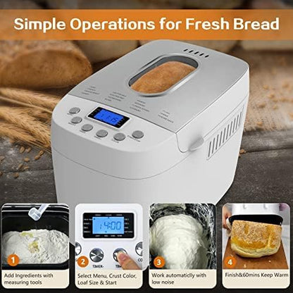 Davivy 3LB Bread Maker Machine with 2 Dough Kneading Paddle Dough Maker,15-in-1 Automatic Bread Machine Nonstick Bowl For Bread, Jam& Yogurt, 3 Loaf Sizes and 3 crust settings（silver） - PuriLite