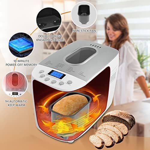 Davivy 3LB Bread Maker Machine with 2 Dough Kneading Paddle Dough Maker,15-in-1 Automatic Bread Machine Nonstick Bowl For Bread, Jam& Yogurt, 3 Loaf Sizes and 3 crust settings（silver） - PuriLite
