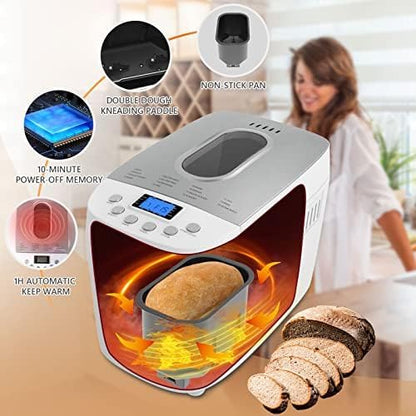 Davivy 3LB Bread Maker Machine with 2 Dough Kneading Paddle Dough Maker,15-in-1 Automatic Bread Machine Nonstick Bowl For Bread, Jam& Yogurt, 3 Loaf Sizes and 3 crust settings（silver） - PuriLite